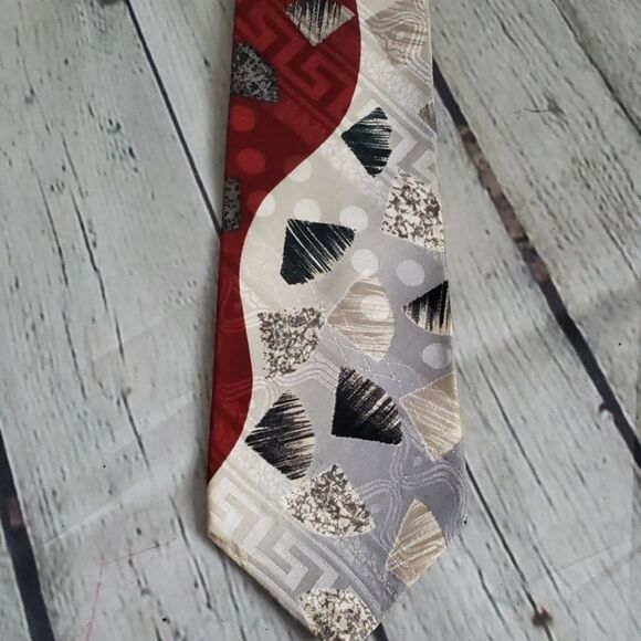 Oscar de la Renta Red Geometric Silk Tie - Picture 1 of 7